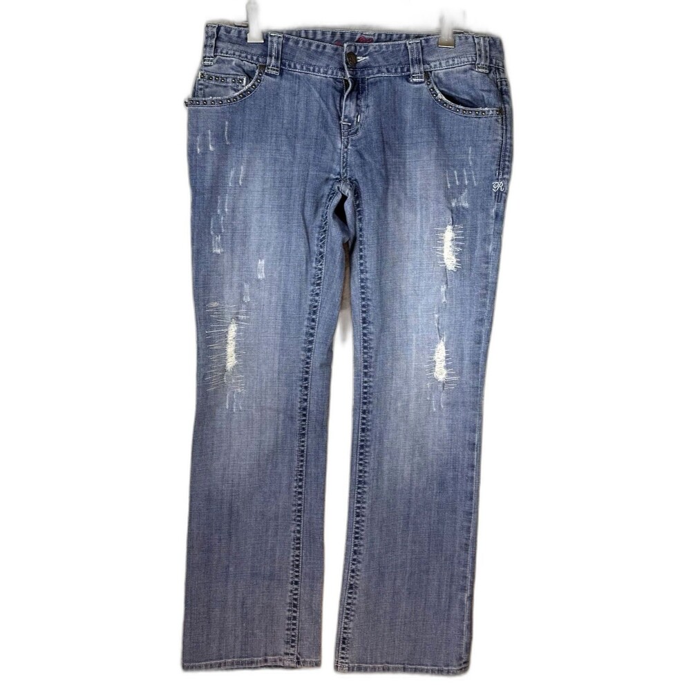 Rock and Roll Cowgirl Jeans Women 32x34 Light Blue Distressed‎ Western Rodeo